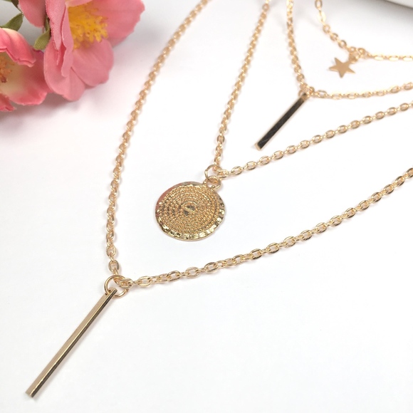 'Sky' Layered Coin Bar Star Necklace - Picture 3 of 3